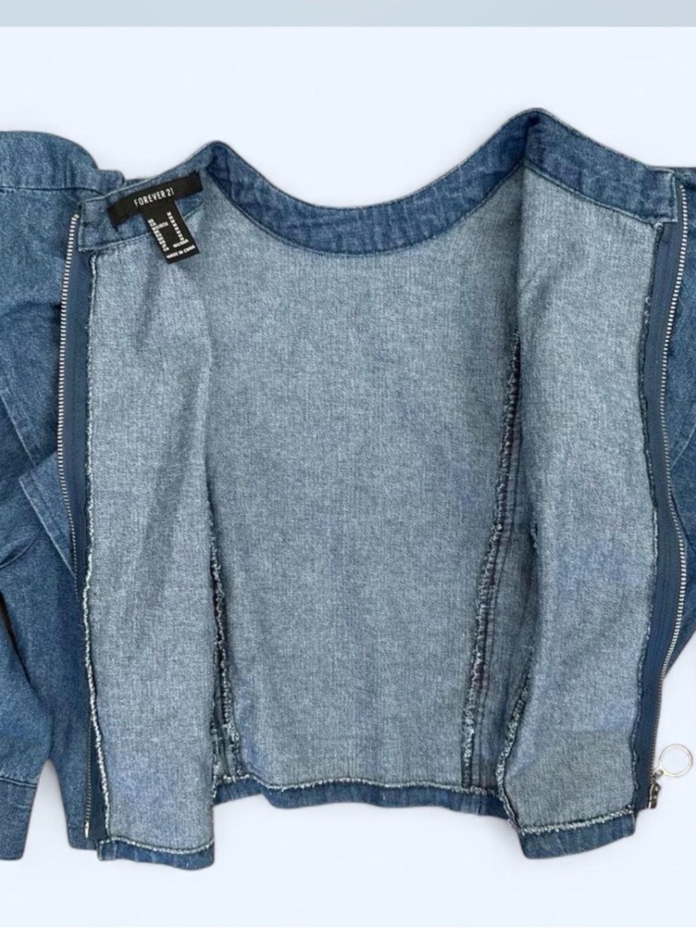 Forever 21 Cropped Top Medium Denim Ruffled with Back Zip- Y2K - Picture 4 of 9
